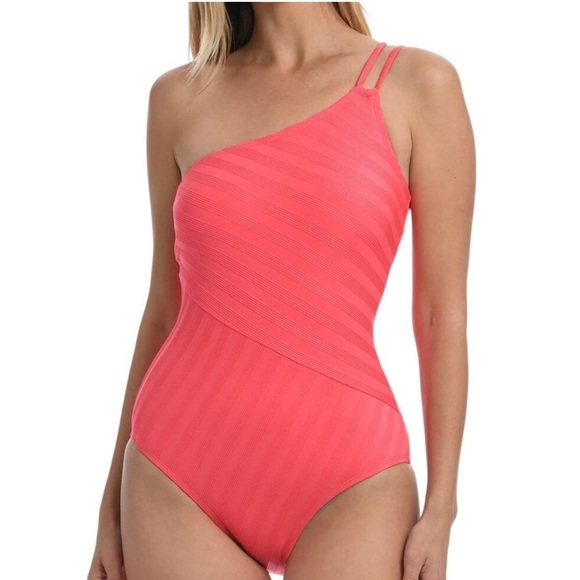 La Blanca Other - La Blanca Women's 14 Linea Costa One-Shoulder One-Piece Swimsuit, Coral Sun